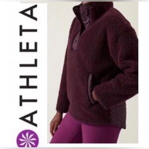 Athleta Cozy Sherpa Snap Quilted Sweatshirt Pullover Spiced Cabernet Sz XL